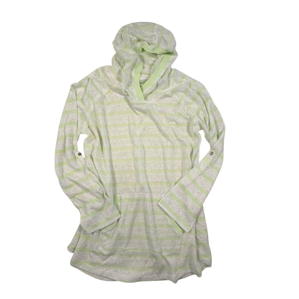 Earth Yoga Sustainable Lightweight Hoodie Women's L Green White Striped